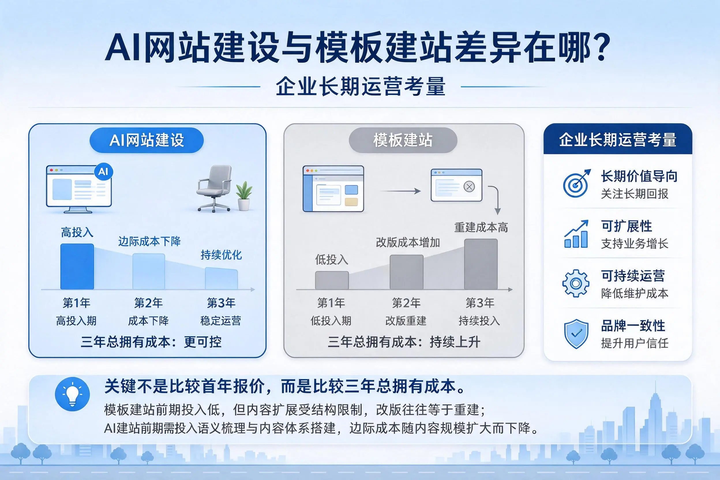AI网站建设与模板建站差异在哪？贺州企业长期运营考量